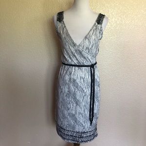 New York & Company Faux Wrap Beaded Cocktail Sleeveless Dress XS Black White